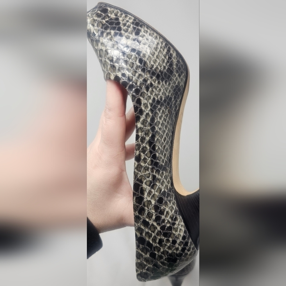 Giuseppe Zanotti Embossed Leather Pumps Heels Black Grey Peep Toe Sz EUR 38 US 8 - Picture 5 of 16